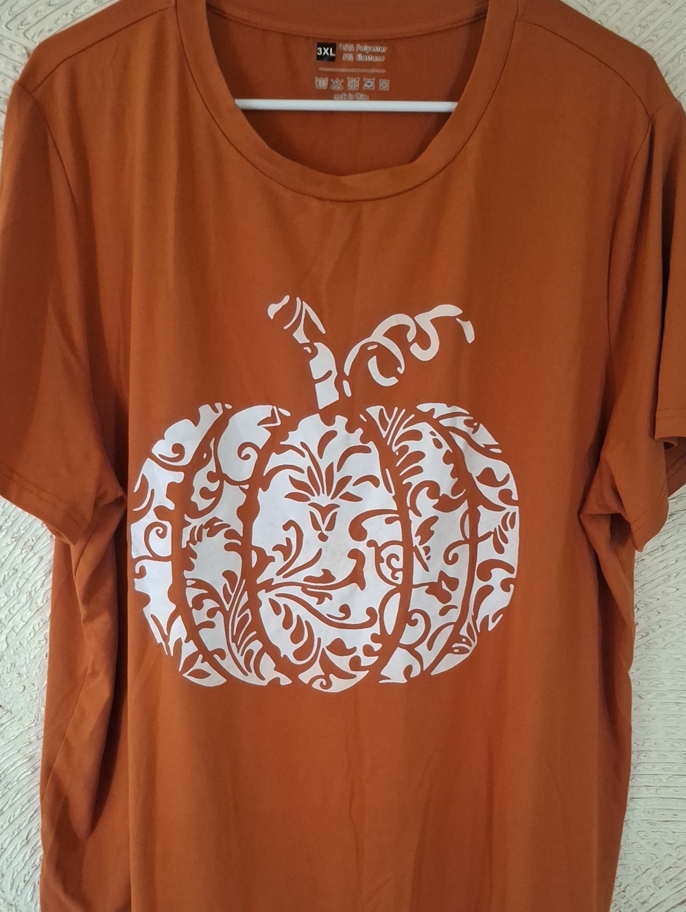 Source Unknown Rust Orange Short Sleeve Tee with White Pumpkin Graphic